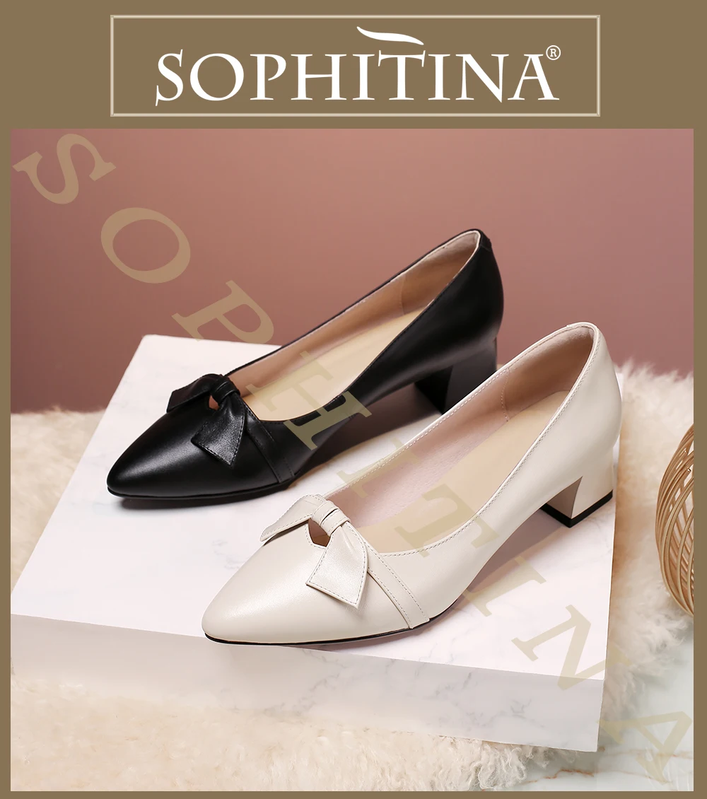 SOPHITINA/новые стильные женские туфли-лодочки на квадратном каблуке; Лидер продаж; весенняя обувь без шнуровки; повседневные женские туфли-лодочки с острым носком и бантом-бабочкой; MO216