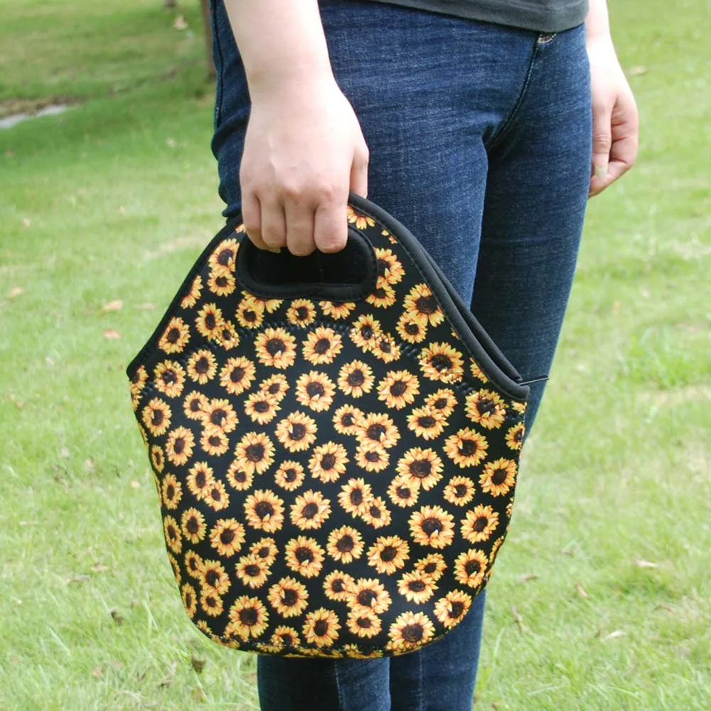 

Neoprene Sunflower Food Bag Yellow Flower Lunch Tote Bag Cooler Bag Floral Food Carrier DOM106882