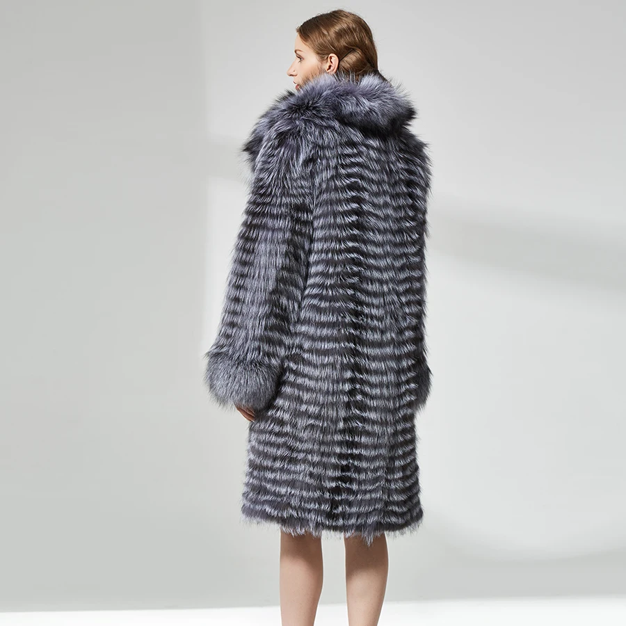 Натуральный мех пальто женщина 2018 новые модные зимние с мехом лисы в полоску