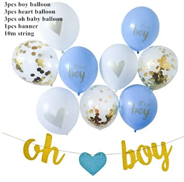 Baby Shower украшения вечерние Декор о баннер для мальчиков синий его мальчик воздушные шары конфетти шарики, День подарков будущей матери мальчик деко anniversaire - Цвет: oh baby set