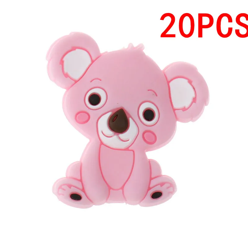 Koala pink 20 шт. милый Единорог силиконовые животных Прорезыватель для зубов в форме шариков, не содержащих бисфенола-а при прорезывании зубов Цепочки и ожерелья DIY новорожденных жевательные соски с цепочкой; подарок на нулевой день рождения - Цвет: Koala pink
