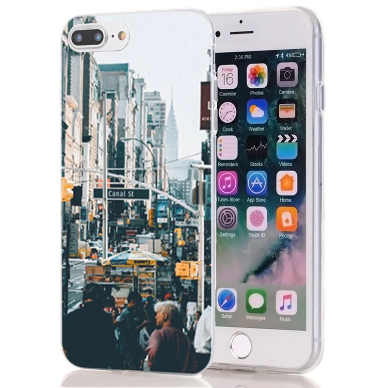 Soft Phone Case For iPhone 6 6S Plus 7 7Plus 8 8Plus X TPU Colorful Silicon Drawing Painted City scenery L031 |