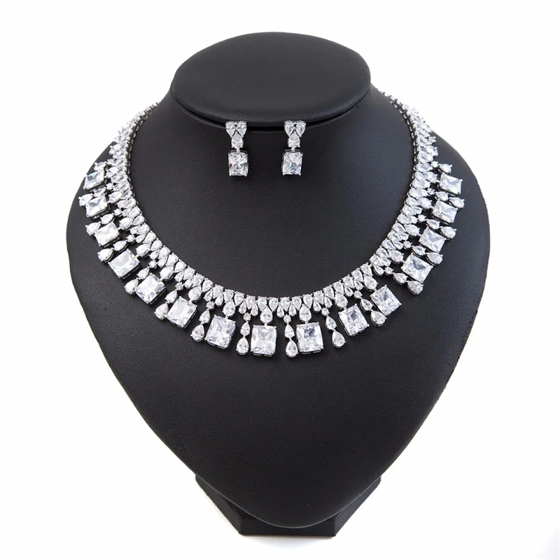 HIBRIDE новый дизайн квадратный кубический циркон круглый ожерелье серьги наборы