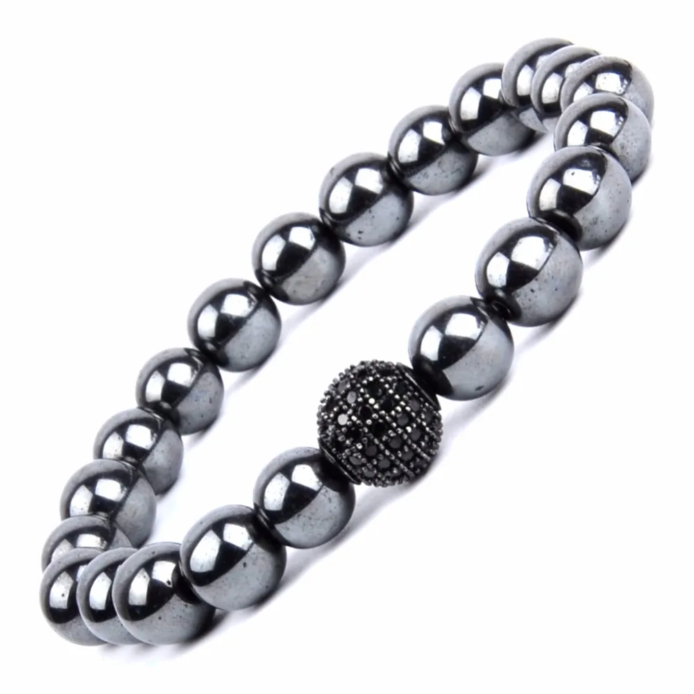 Модный бисерный браслет для мужчин 8 мм натуральные черные браслеты из агатов с