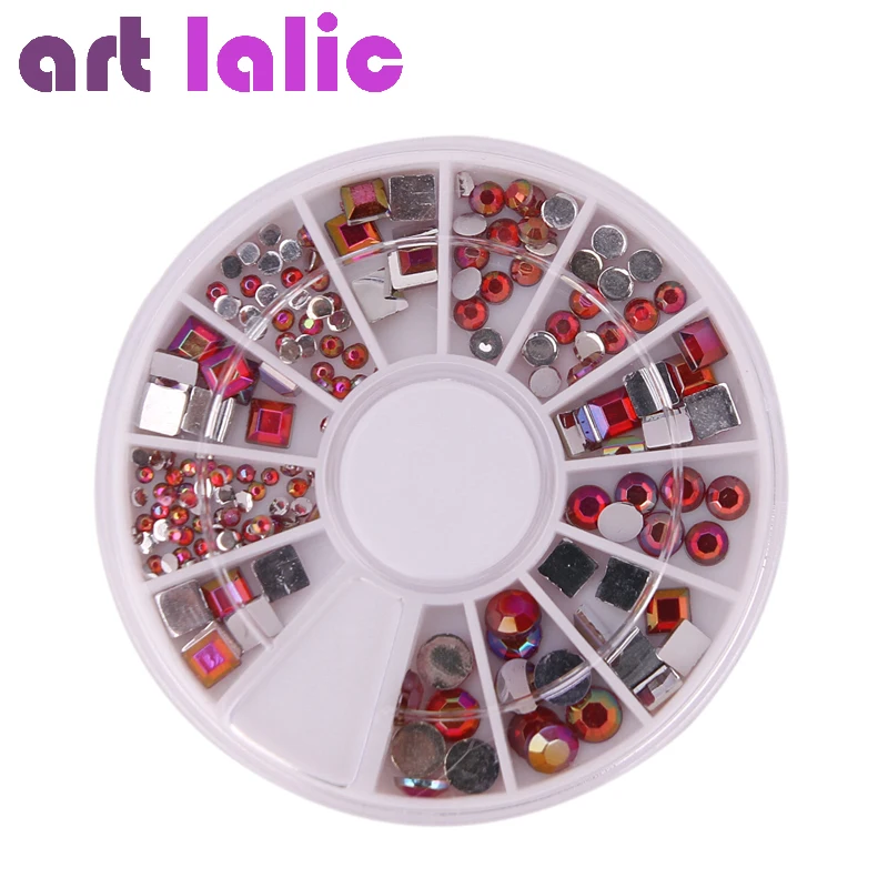 Круглые 3D розово Красные Стразы AB смешанных размеров сверкающие бусины для