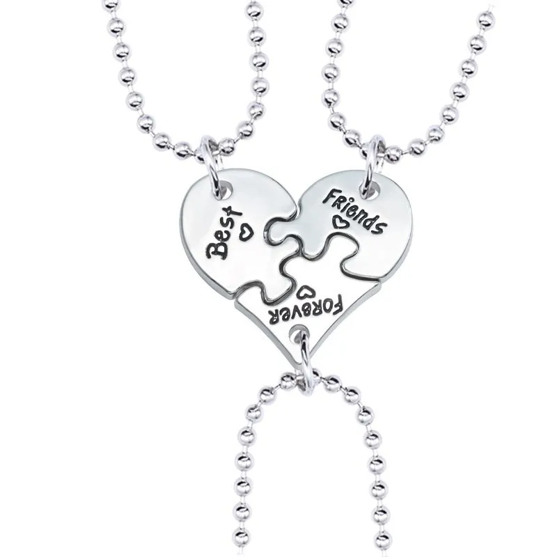 

3PCs/Set FOREVER BEST FRIENDS Puzzle Heart-shaped Combination Pendant Chain Pendant Necklace Jewelry Girlfriends Gift