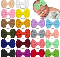 50pclot 2019 new 4 8 cotton fabric bow headbands girls hair bow with skinny nylon headbandschool girl knotbow nylon headbands