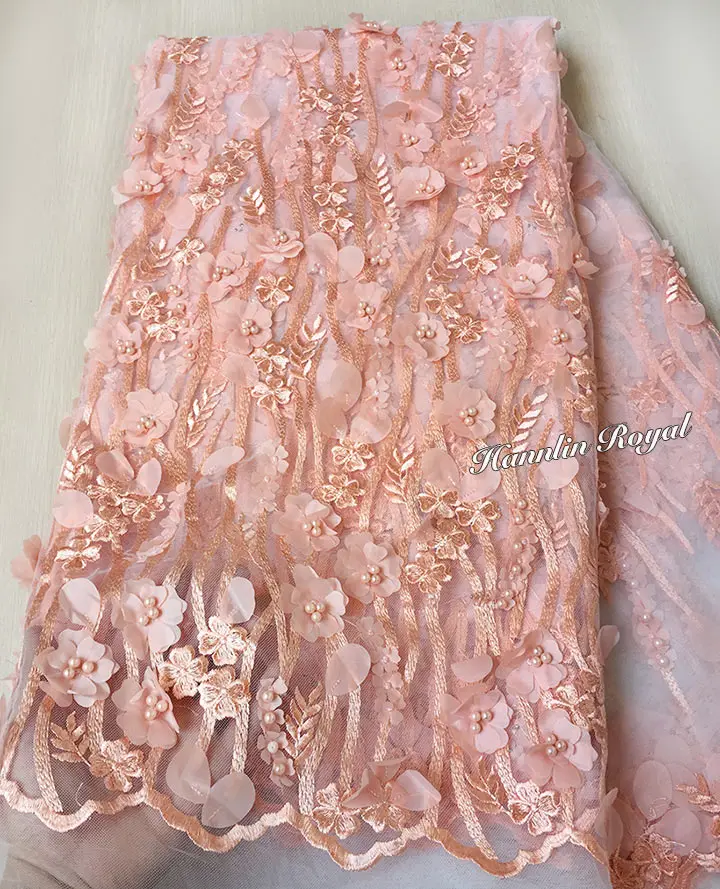 

Beaded Aqua African lace french tulle fabric with appliques High quality 5 yards per piece 6225