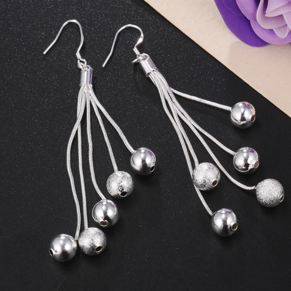 Высокое качество Серебряные кисточки длинные пять блестящих цепей бусины скраб