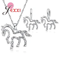 hot sell fashion brilliant horse zircon jewelry set brand 925 sterling silver elegant necklace earrings set for women