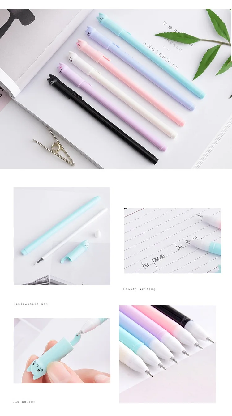 6 шт милые кошачьи ручки 0,5 мм шариковые ручки черные гелевые чернила для письма Мультяшные канцелярские принадлежности офисные школьные принадлежности Canetas A6925