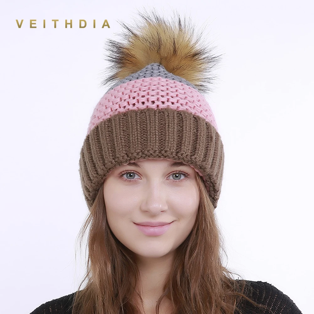 Женская зимняя шапка VEITHDIA из искусственного меха вязаная Теплая Лыжная Шапка