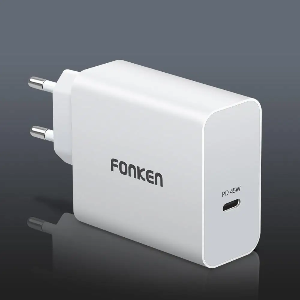 FONKEN type-C 45 Вт PD зарядное устройство с USB C кабелем Быстрая Зарядка телефона USB зарядное устройство 15 в 3 А Тип C ноутбук быстро настенный USB адаптер для путешествий - Тип штекера: White Charger