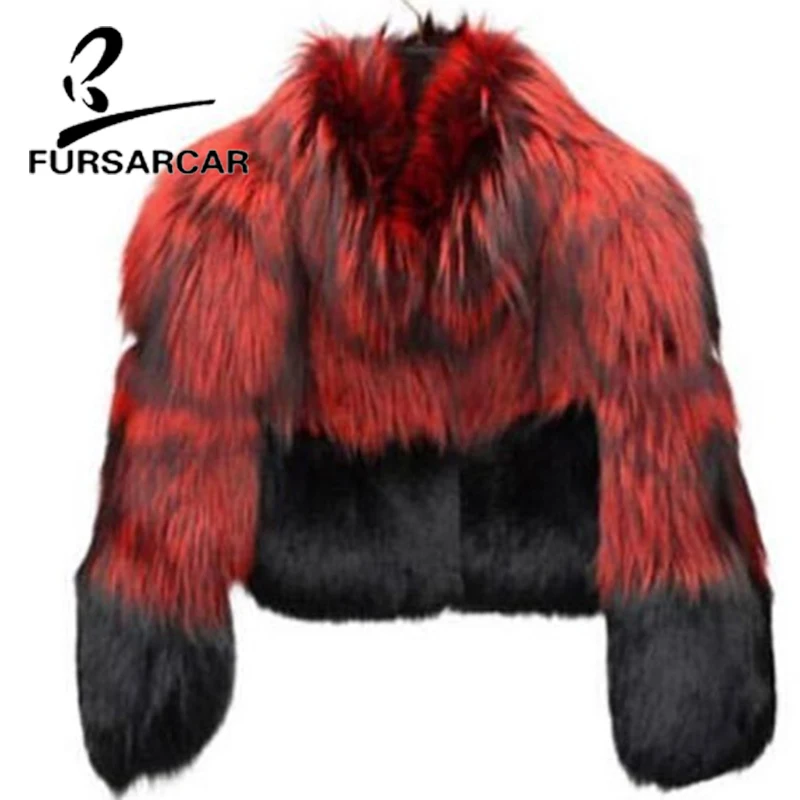 FURSARCAR New Style Natural Real Fur Coat For Women Luxury Warm Fox Fur Coat With Fur Collar Winter Short Style Fox Fur Jacket