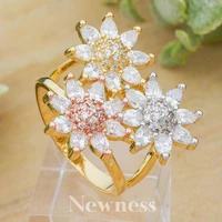newness three luxury flower super cubic zirconia women engagement silver color 3 tone rings fashion jewelry