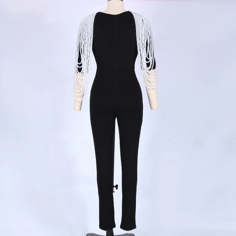 Ocstrade белый V шеи средний рукав один кусок бисером Мода Bodycon Комбинезоны HW298-White