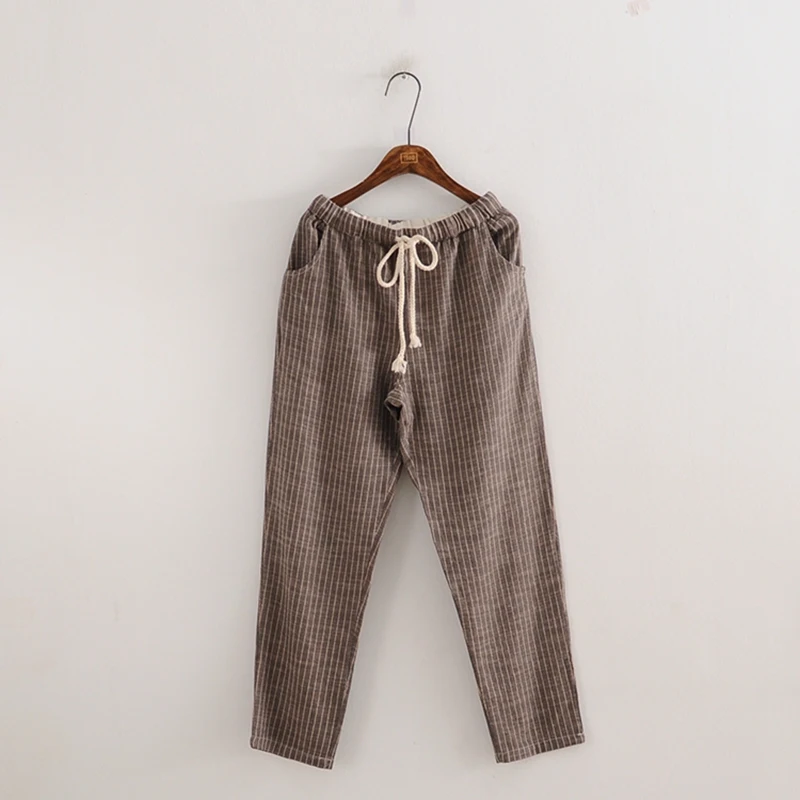 Elseisle новые льняные полосатые женские брюки 2017 летние шаровары до щиколотки в