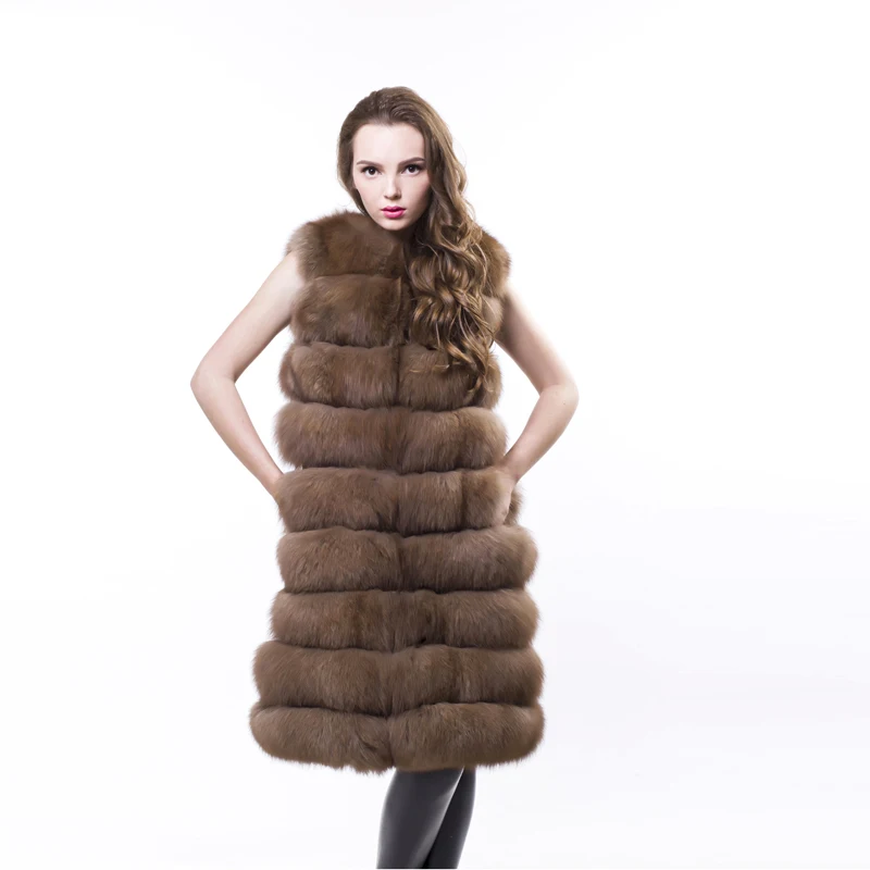 Fur Fox Fur Vest Long Female Luxury Whole Leather Horizontal Row Of Suede Vest Was Thin Autumn And Winter New Girls Coat Jacket3