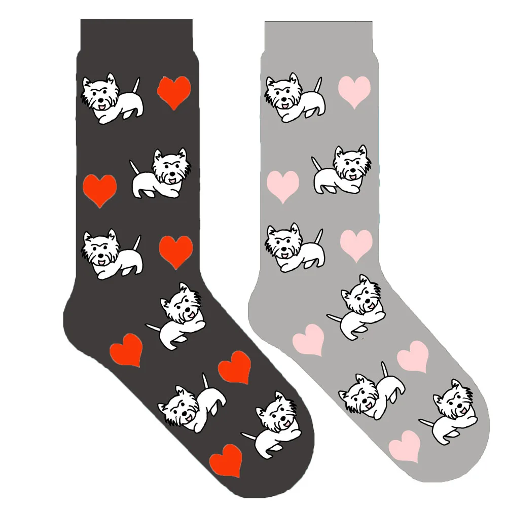 

cute women crew socks with puppy West Highland White Terrier dog theme gift kawaii novelty kawaii doggie ORIGINAL 50 pair/lot