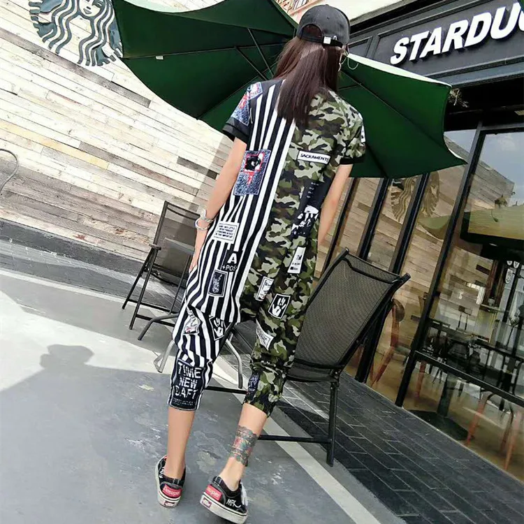 Женский хип хоп Дизайн шаровары Street Wear камуфляжным принтом Лоскутная короткий