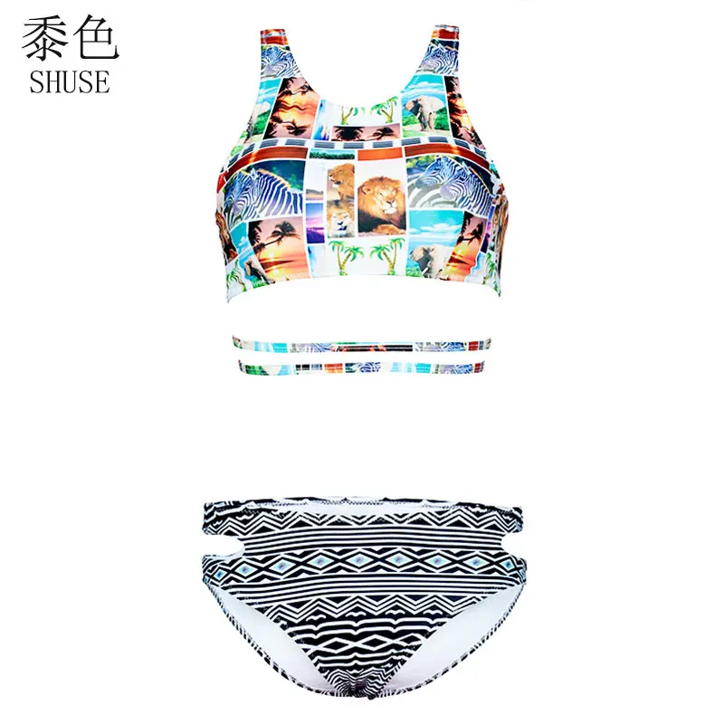 Кроп-топ бикини комплект Для женщин бинты Купальники Комплект из 2 предметов