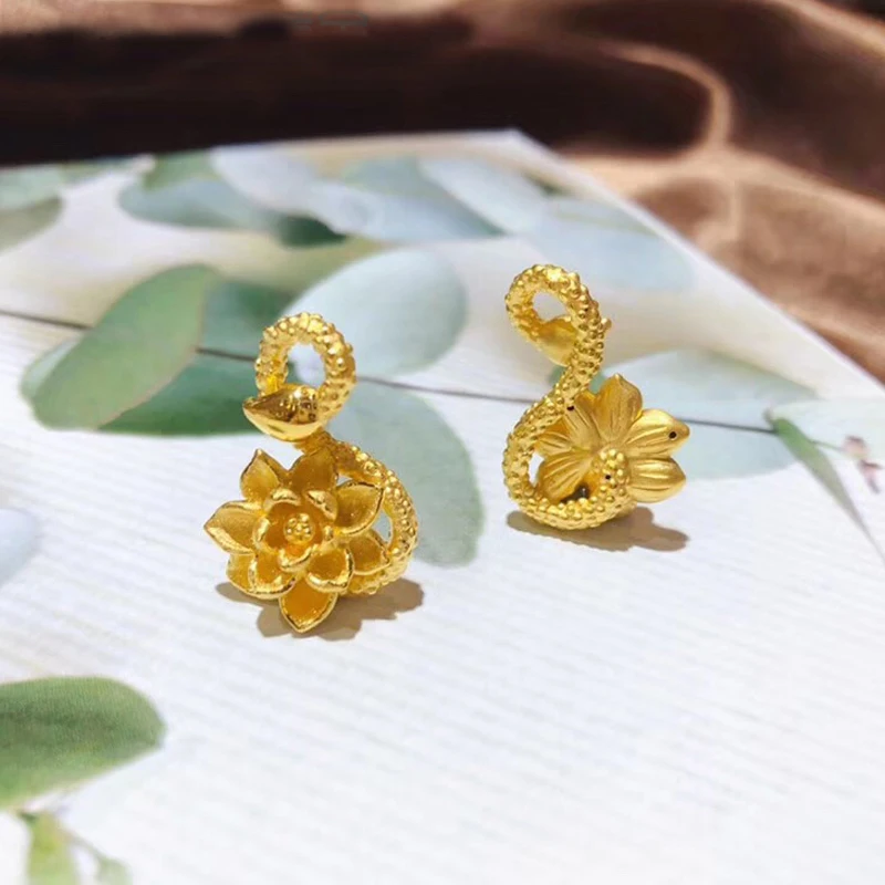 

Женский кулон из желтого золота 24 К, ожерелье с золотым лотосом 999 пробы, кулон P6241