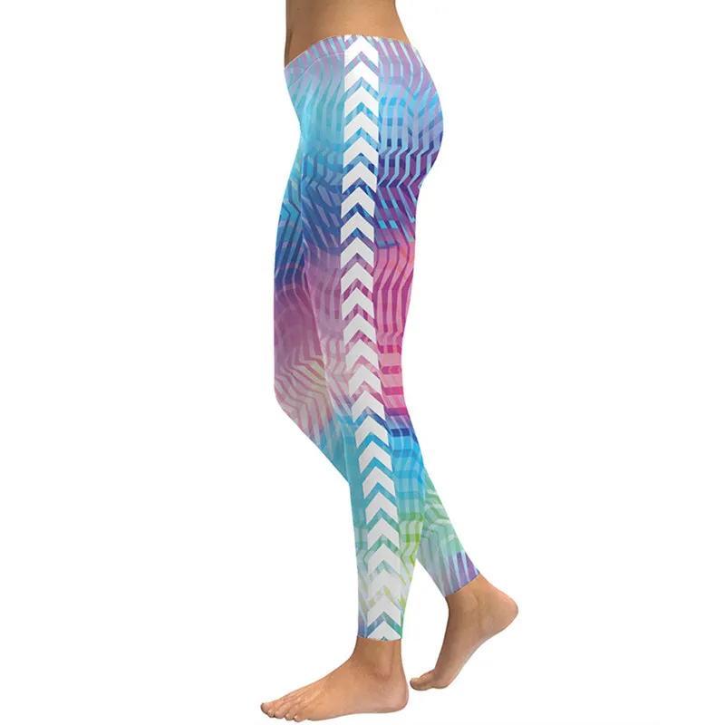 2018 леггинсы с принтом эластичные высокой талией цветные в полоску для фитнеса