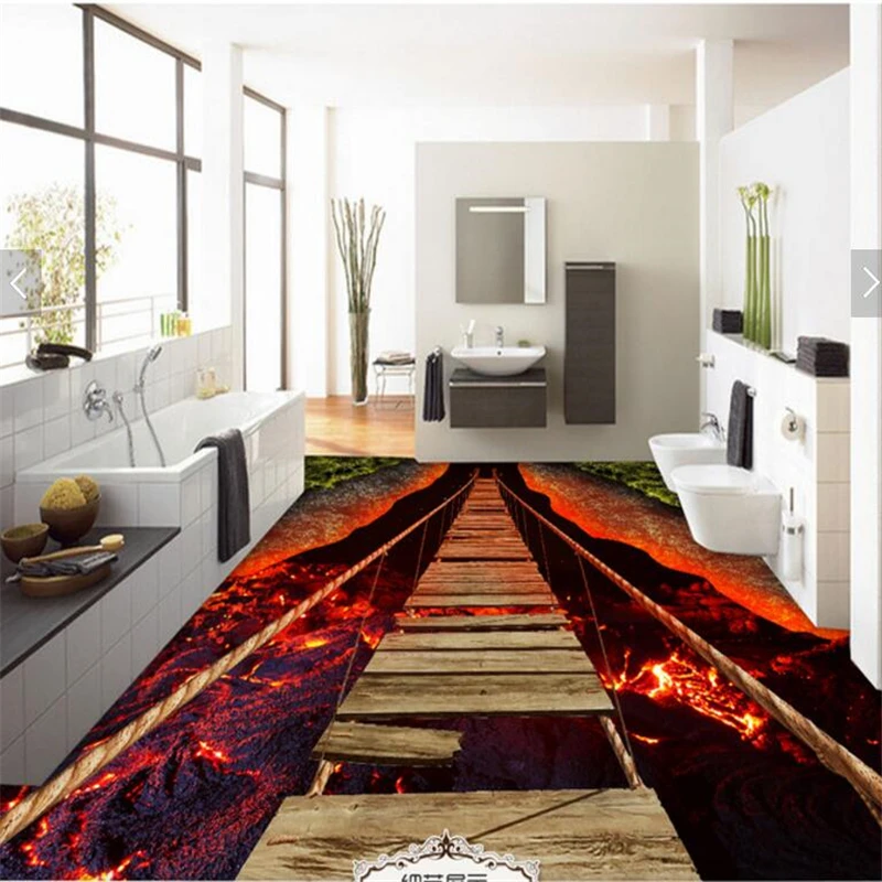 beibehang Custom home decoration flooring 3d waterproof breathtaking rope bridge volcanic lava 3D self - adhesive floor | Обустройство
