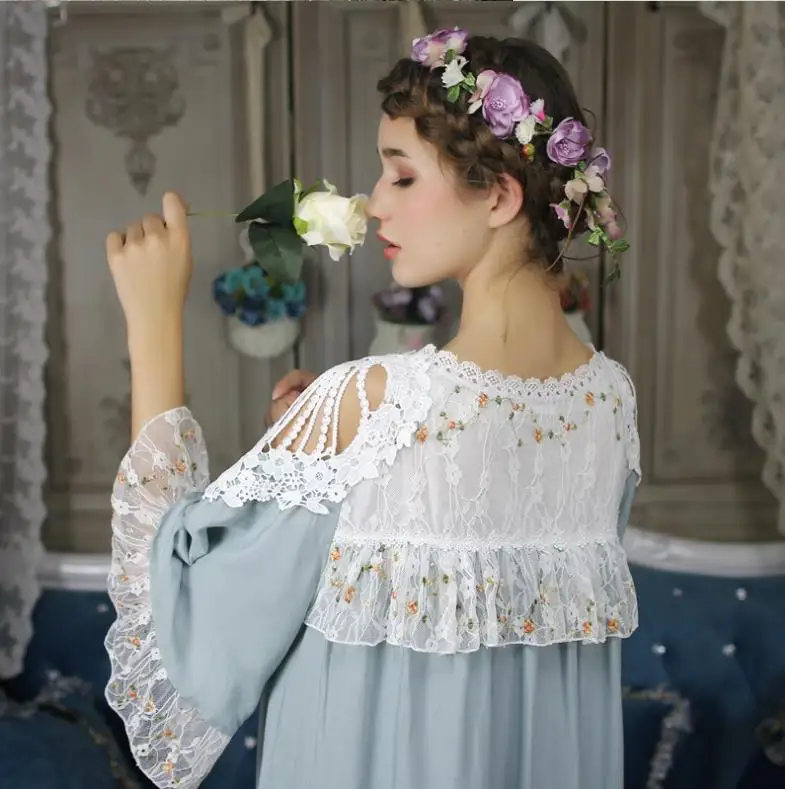 Женская Длинная Ночная сорочка из хлопка с вышивкой открытыми плечами осень 2019 |