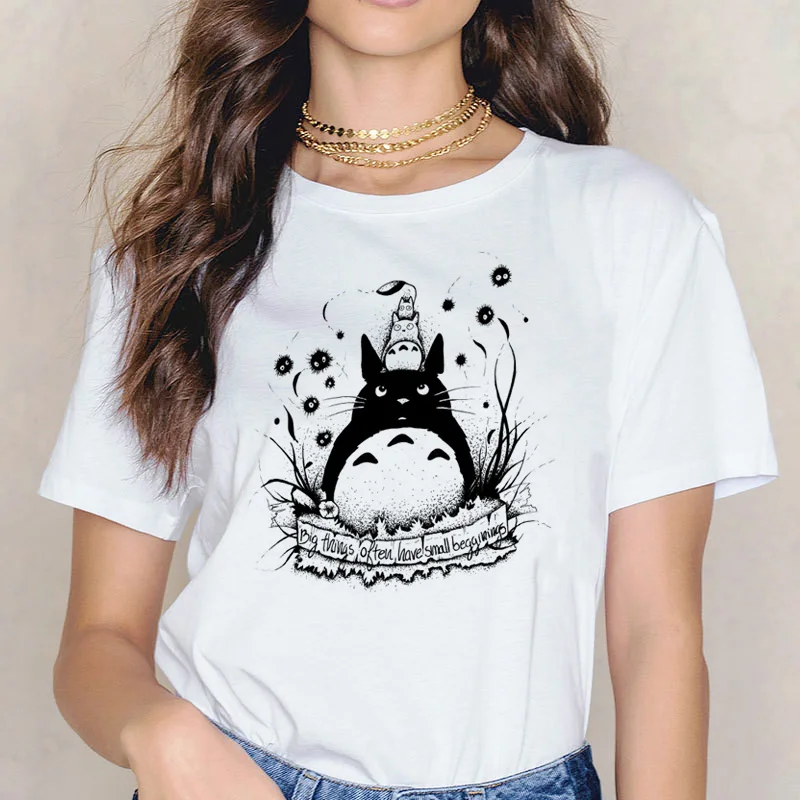 Totoro, забавная женская футболка с принтом, Женская японская футболка, Хаяо Миядзаки, футболка, футболки, Мультяшные аниме Харадзюку - Цвет: 5740