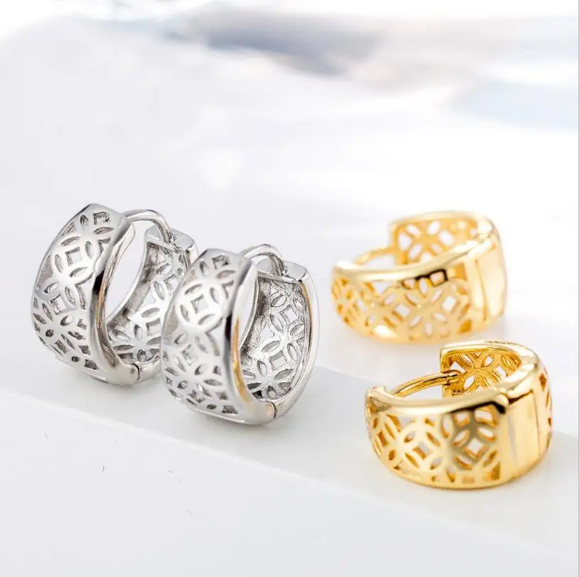2021 Fashion Hollow Gold Earrings For Women Jewelry Trendy Hoops Lady Silver Plated Flower Earring Bijou Mother Gift | Украшения и