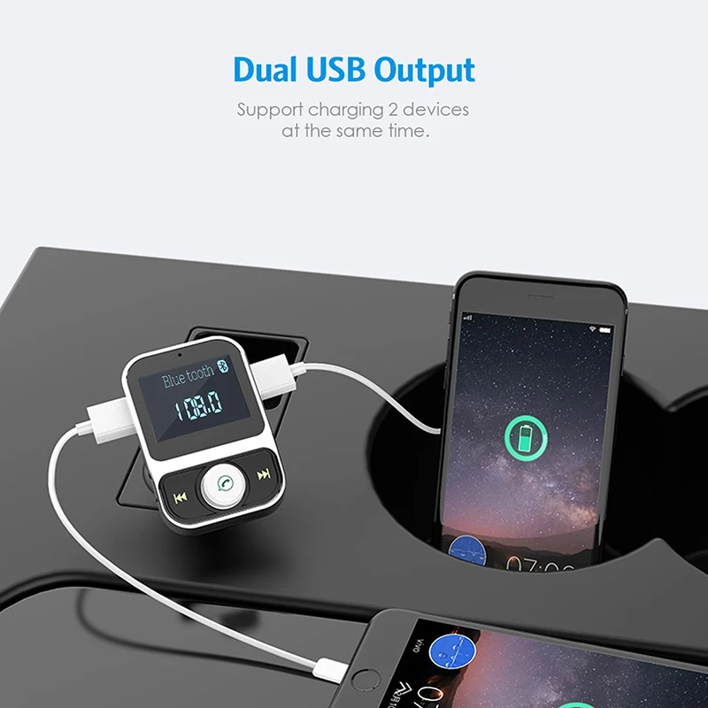 FDOMAIN big screen wireless handsfree bluetooth car kit WMA MP3 player auto FM modulator transmitter with dual USB fast charging |