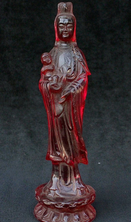 10 &quotКитайский Янтарный резной Kwan yin Guan Boddhisattva Avalokiteshvara статуя мальчика|Статуи и