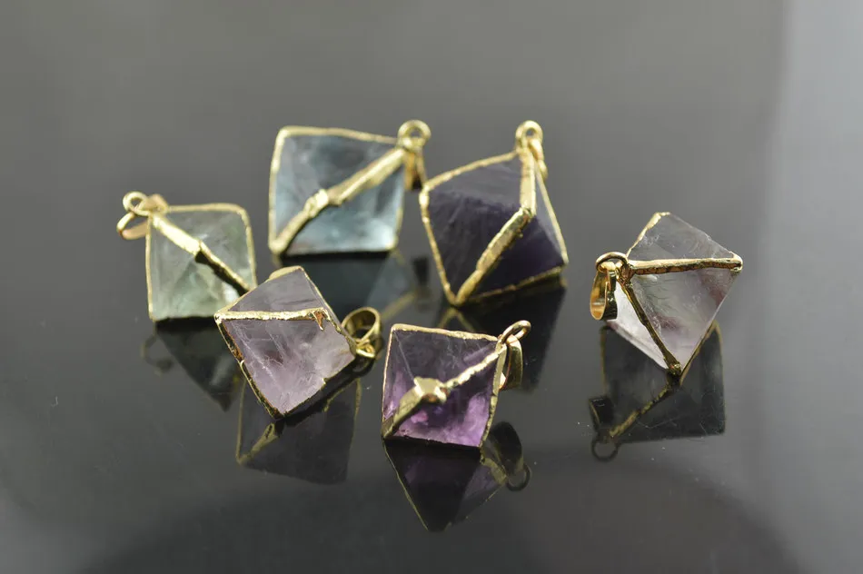 10 шт. натуральный фторит Octahedron золотой цвет модные женские украшения|f pendant|natural