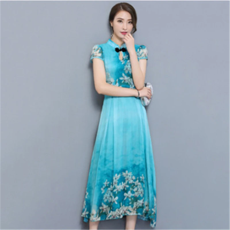 Новое Женское летнее платье Qipao элегантное винтажное праздничное шифоновое