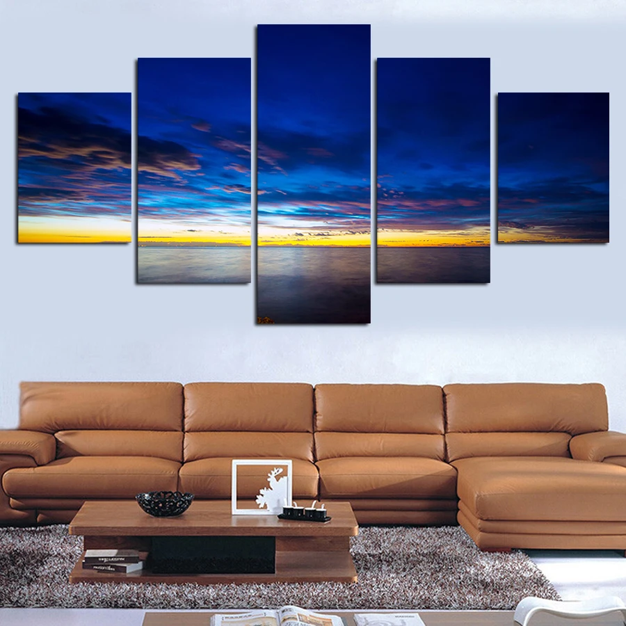 

5 Panel Modern Printed Sea Wave Sky Landscape Painting Picture Cuadros Decor Canvas Art Painting For Living Room No Frame