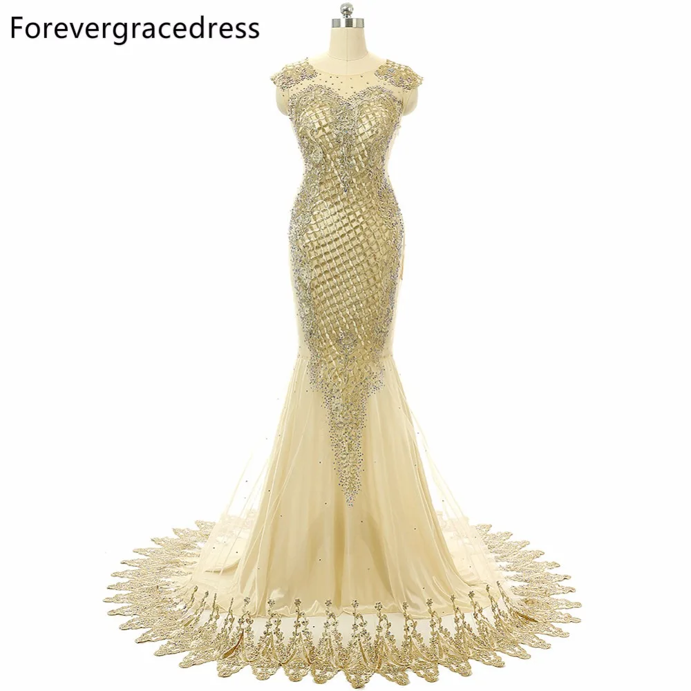 Forevergracedress 2017 уникальный Роскошный Золотой платье для выпускного вечера русалка