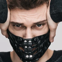 

Mask Adult Games Products Black PU Leather Metal Rivet Hood Face Mask Special For Party Cosplay Games