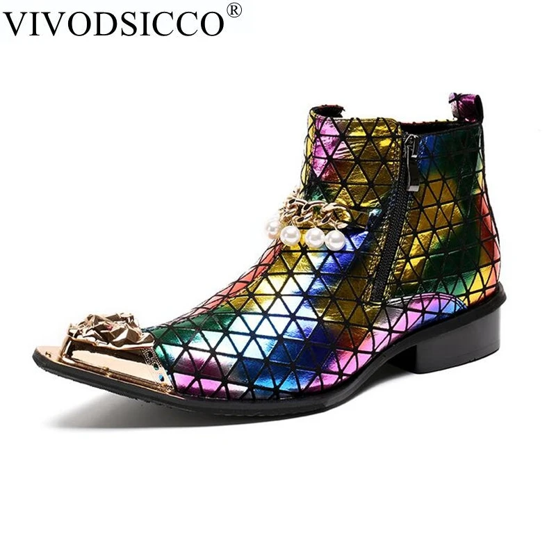 

VIVODSICCO Fashion Luxury Men Boots Genuine Leather Pointed Toe Ankle Boots for Men Italian Business Dress Shoes Cowboy Boots
