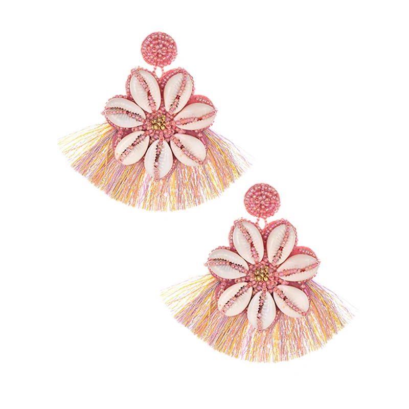 Long Tassel Bohemia Shell Flower Drop Earring Women Handmade Girls Party Gift Statement Vintage Bead Eye Crystal Jewelry | Украшения и