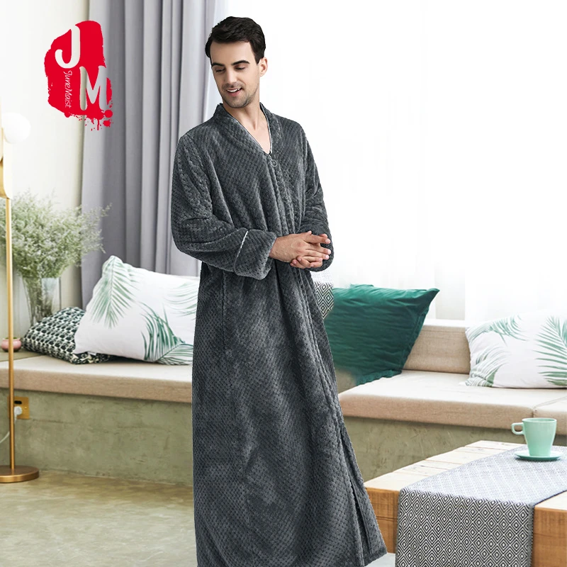 Фланелевый Халат мужской зимний длинный теплый халат с длинными рукавами из