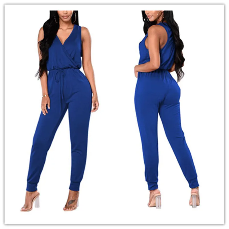 Женский свободный комбинезон без рукавов повседневный длинный однотонный