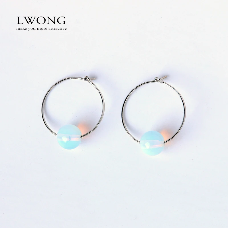 LWONG 14 Colors Natural Stone Hoop Earrings for Women Fashion Beaded 2CM Small Earring Hoops Simple Minimalist Ohrringe | Украшения и