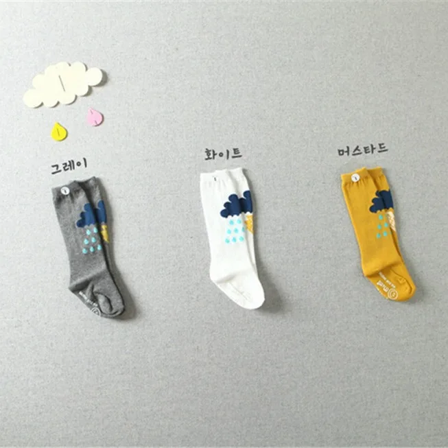 2016 г. хлопковые носки до колена с рисунком облаков и молнии для маленьких девочек