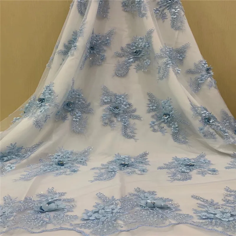 Нигерийское Африканское свадебное платье порошок синий жемчуг кружево