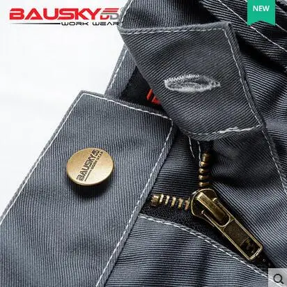 Bauskydd мужские прочные рабочие брюки с несколькими карманами, наколенники, Светоотражающие Полоски хлопковые брюки рабочие - Цвет: DARK GREY