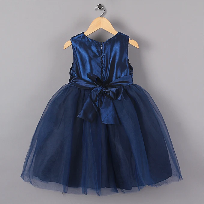 Праздничное платье для девочек синее с цветочным принтом юбка блестками