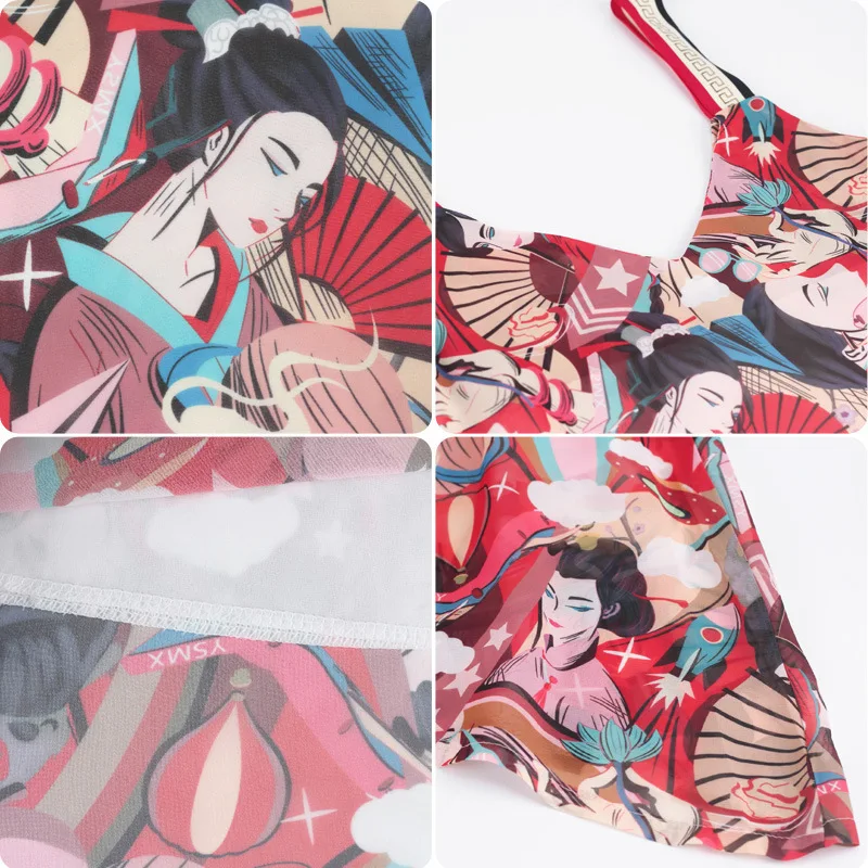 

Summer Women's New Strap Print Slim Beach Dress V-neck Dress