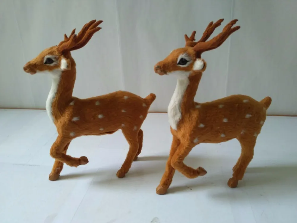 

2 pcs deers model,polyethylene&faux furs 16x21cm raise leg sika deer handicraft Figurines prop,home decoration toy gift a1826