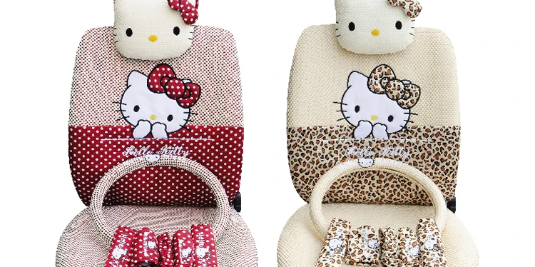 Женский модный милый розовый чехол с мультяшным принтом hello kitty ice silk, универсальный комплект для сиденья автомобиля